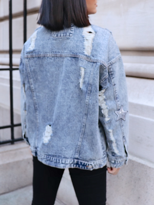 Reaching For The Stars Distressed Denim Jacket