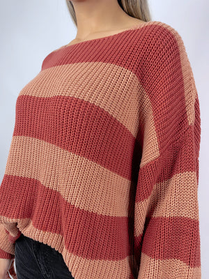 Cinnamon Stripe Relaxed Fit Sweater - marfemme